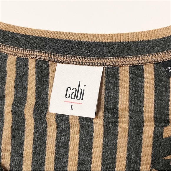 CAbi Striped Slant Tunic Top Large asymmetrical tan black stretch jersey knit - Picture 7 of 12